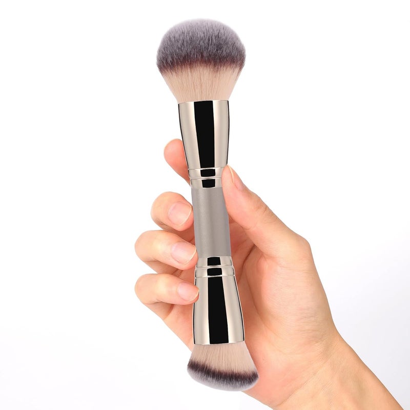 dpolla Dual-Ended Foundation Brush: Round & Angled Pro-Grade makeup brushes, 100% Vegan Synthetic Makeup Brush for Flawless Blending and Application of Liquid, Powder, Cream, Blush (Big Dual-Ended) - Image 1